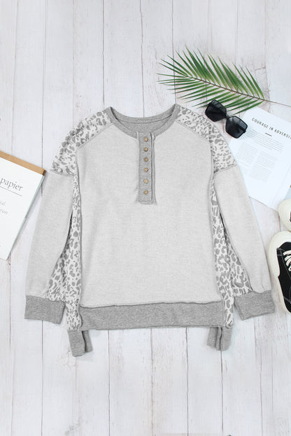 Exposed Seam Leopard Long Sleeve Sweatshirt