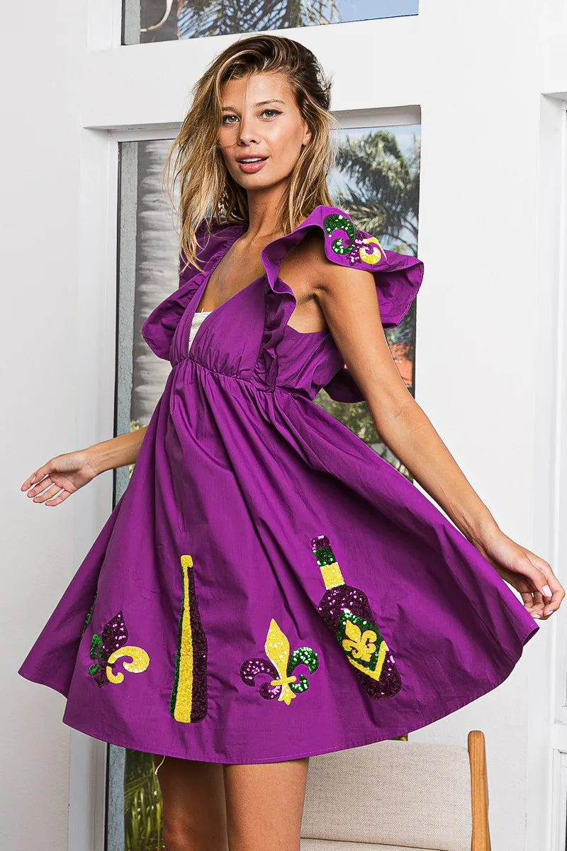BiBi Mardi Gras Sequin Embroidery Ruffled Dress 21d9f60a9a6442edaf4568b7971752db-Max-Origin