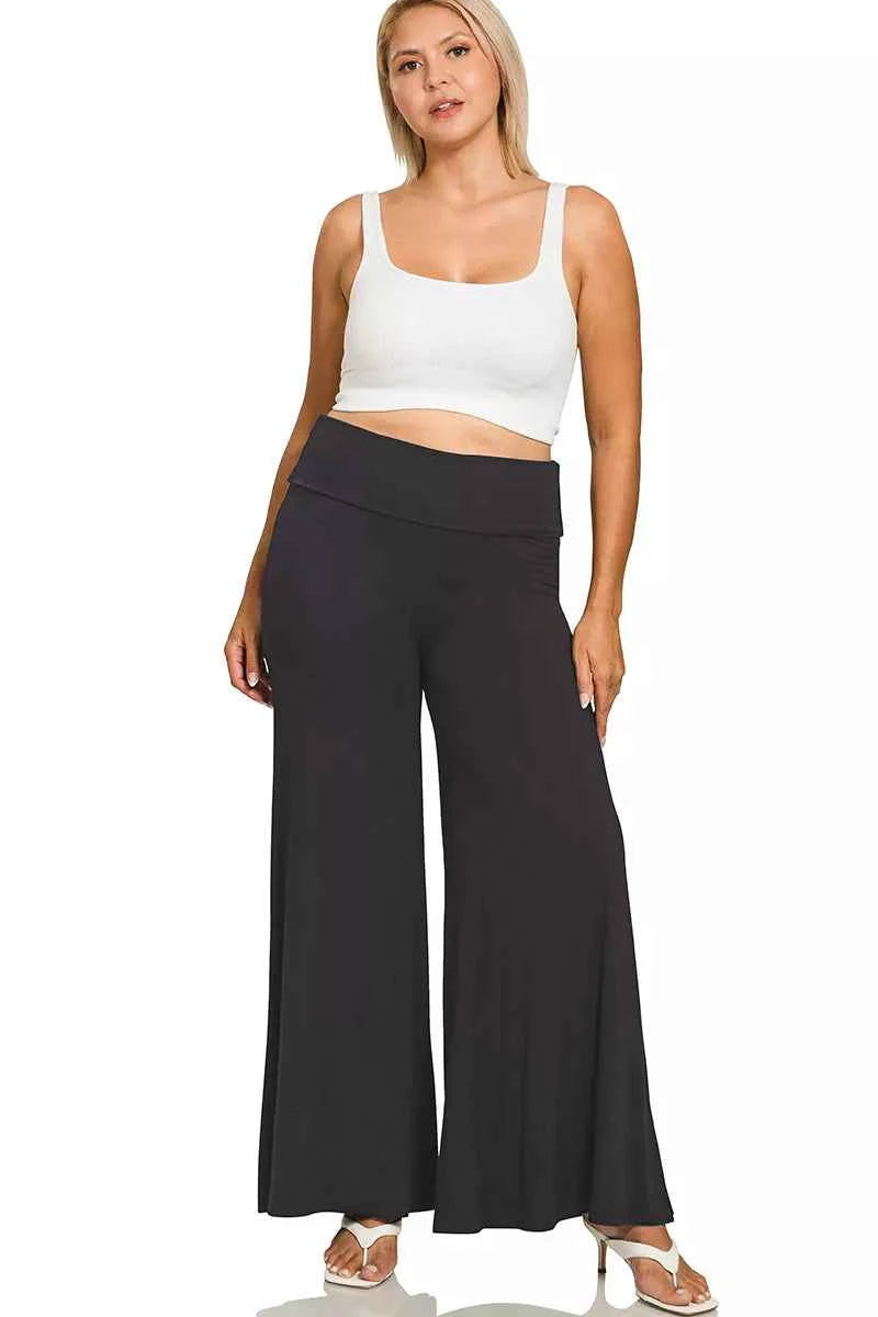 Zenana Full Size Fold Over Waist Comfy Wide Leg Pants Plus Size 21df0453-a87d-47c8-9992-adaa245e7f3e-Max-Origin