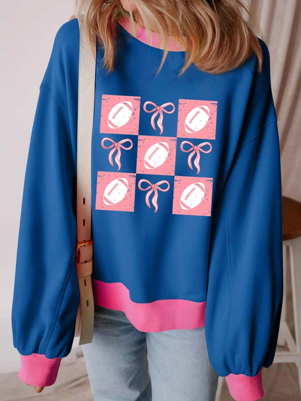 Bowknot Graphic Game Day Contrast Trim Drop Shoulder Casual Sweatshirt 21e0e8e92f40441d9ec2a4ad5b28ce30-Max-Origin