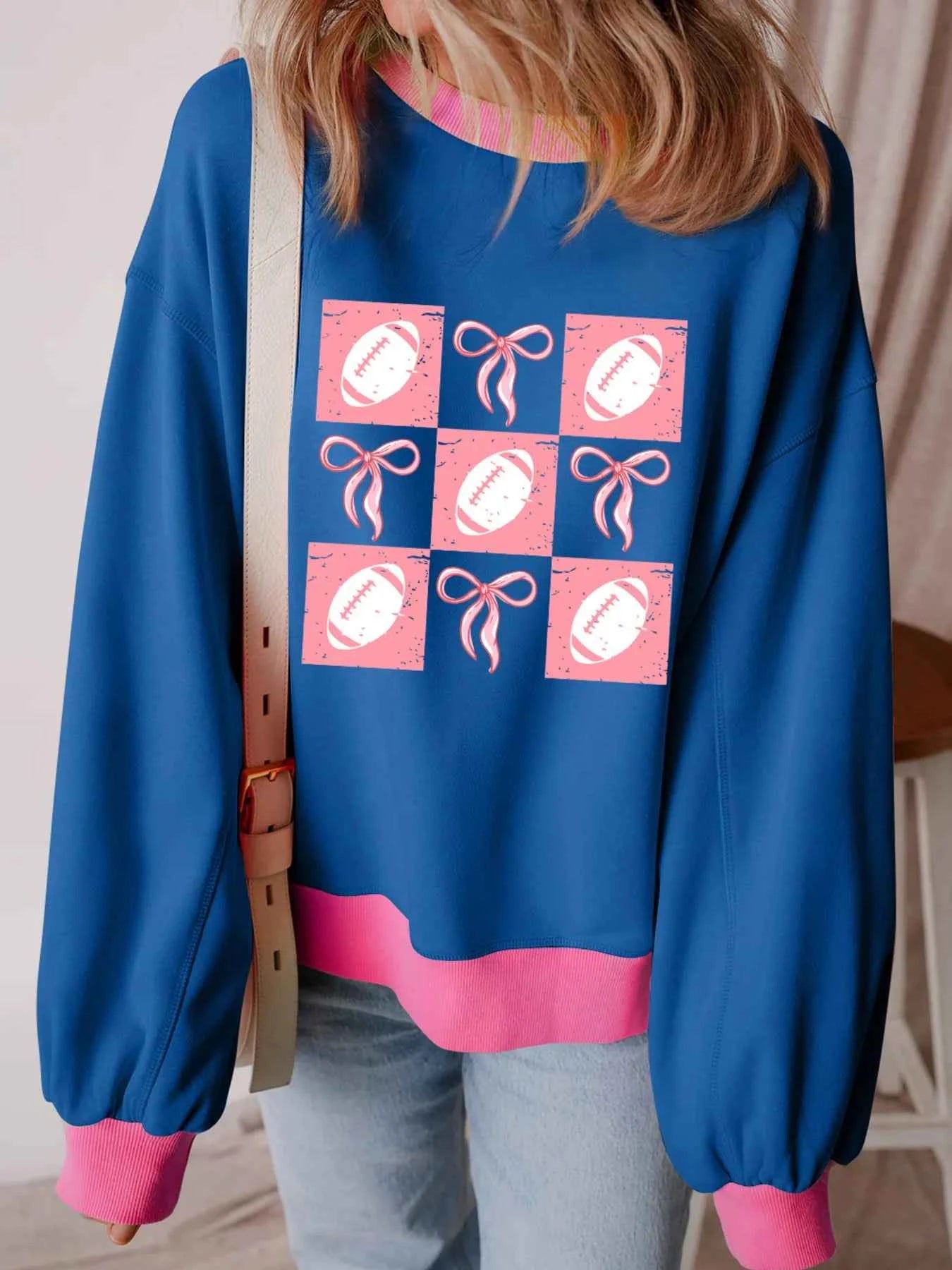 Bowknot Graphic Game Day Contrast Trim Drop Shoulder Casual Sweatshirt 21e0e8e92f40441d9ec2a4ad5b28ce30-Max-Origin
