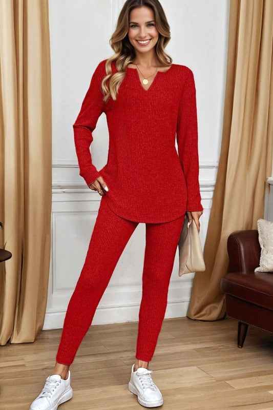 Ribbed Knit Long Sleeve Top and Leggings Set Racing Red 21e2cbb2-851a-4a9e-91a9-643a646f7901