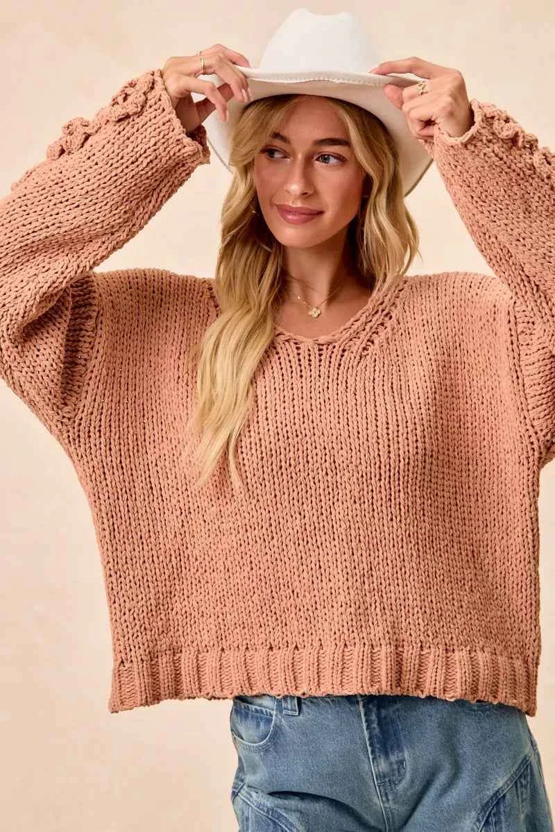 BiBi Chunky Knit Sweater with Flower Detail Sleeves 21e9f2edb9d14d2f979f98fab2af7e67-Max-Origin