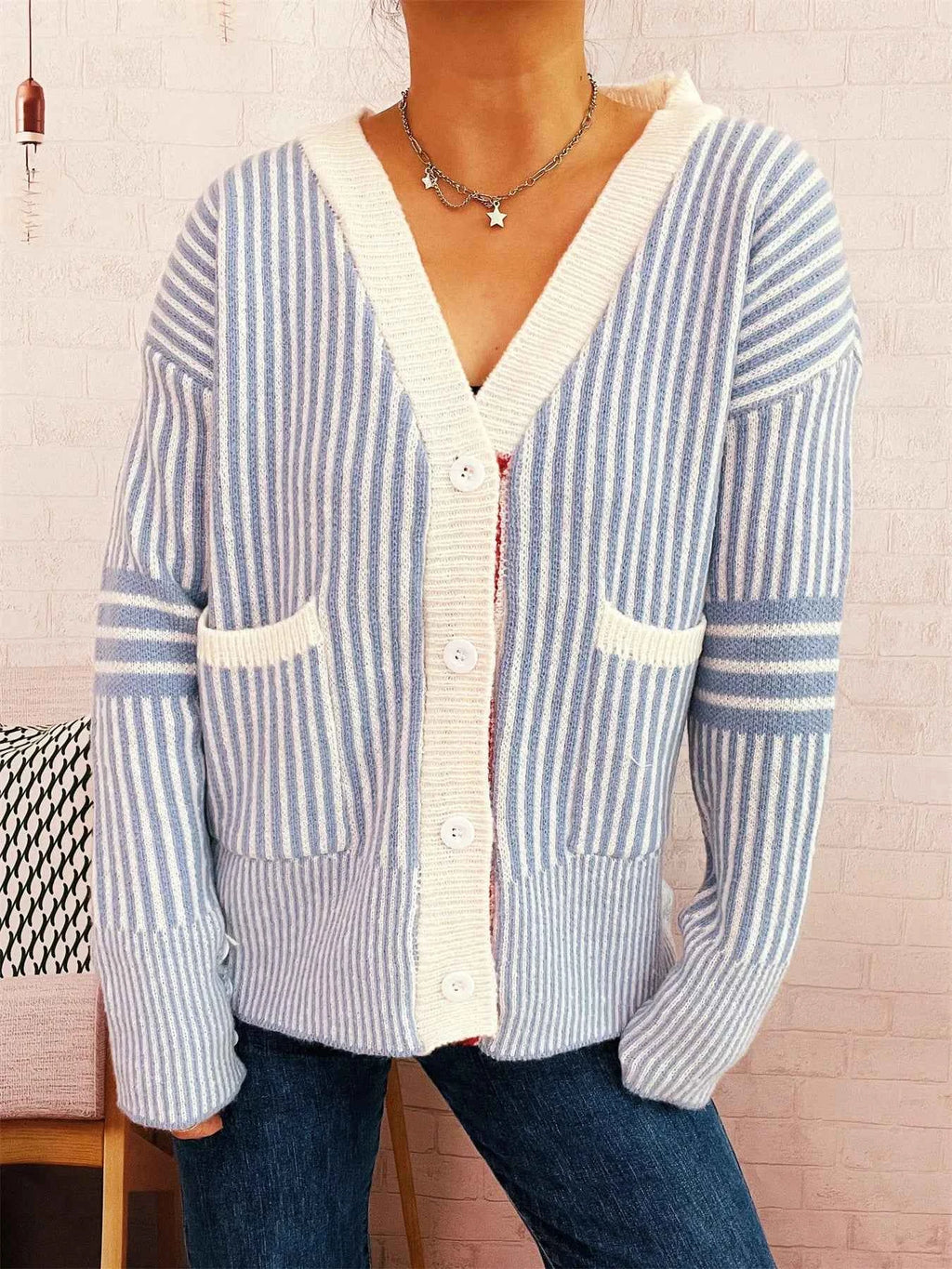 Striped Button-Front Cardigan with Contrast Trim 21f2f8cee3534886b3c6576751faa795-Max-Origin