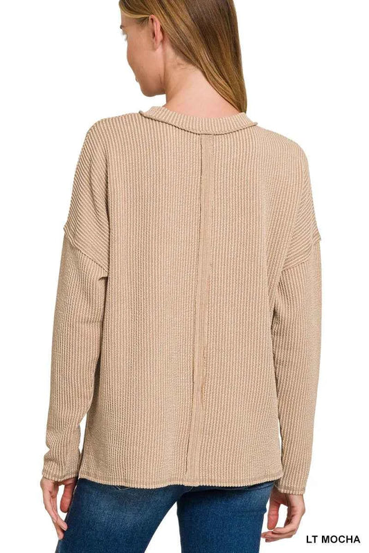 Long Sleeve Drop Shoulder Rib Top 21f31e17-ff96-4586-9e3d-35815b770e3e-Max-Origin