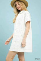 Umgee Eyelet Short Sleeve Shift Dress with Pocket 21f86b95-fd05-4b82-af51-cd56b7fb3259-Max-Origin