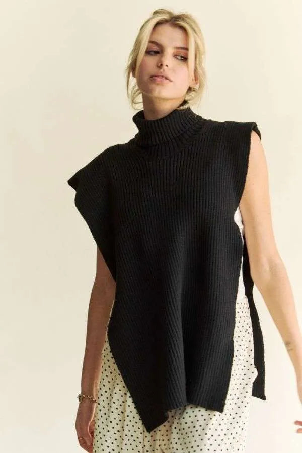 Davi & Dani Side Split Turtleneck Sleeveless Knit Top 21fe90f2-5f03-4afc-bffd-75ec286df142-Max