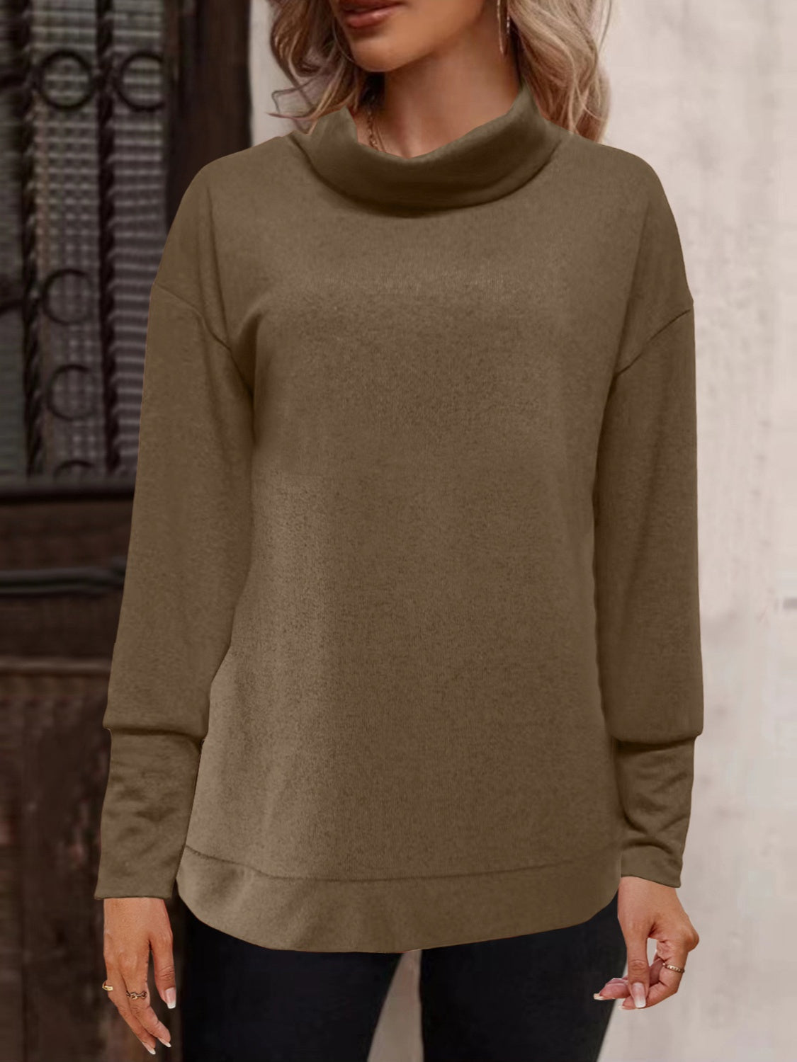 Full Size Mock Neck Long Sleeve T-Shirt