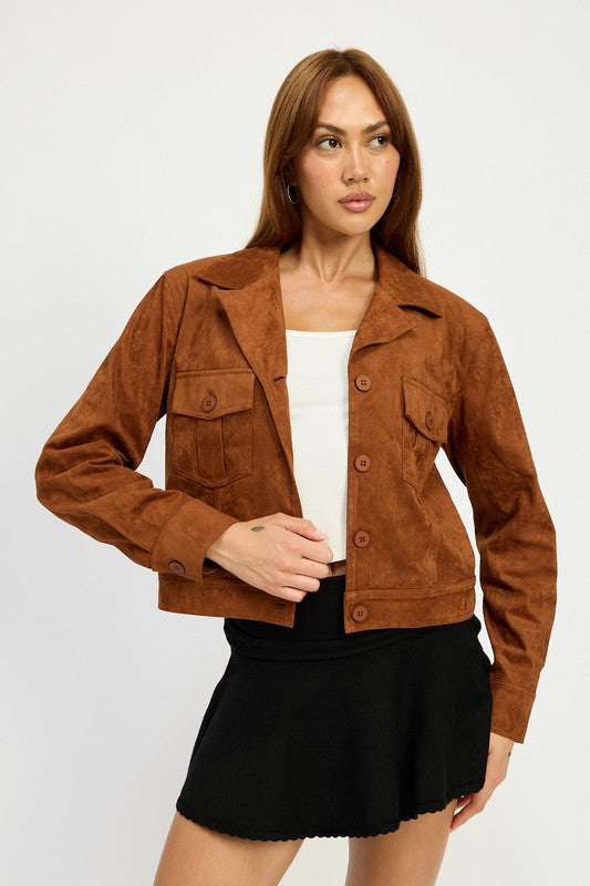 Sude jacket with pockets CAMEL 22072757_adee41fb-8057-485e-8066-d23d2c1c3ea4