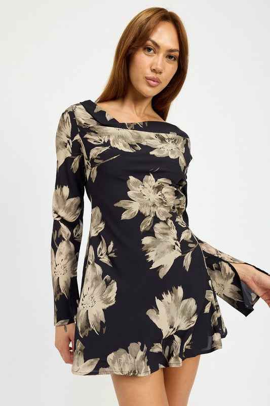 COWL NECK MINI FLARE DRESS WITH OPEN BACK BLACK FLORAL 22073031_b828477f-d195-48e6-b0e6-7dd5e6d42ed1