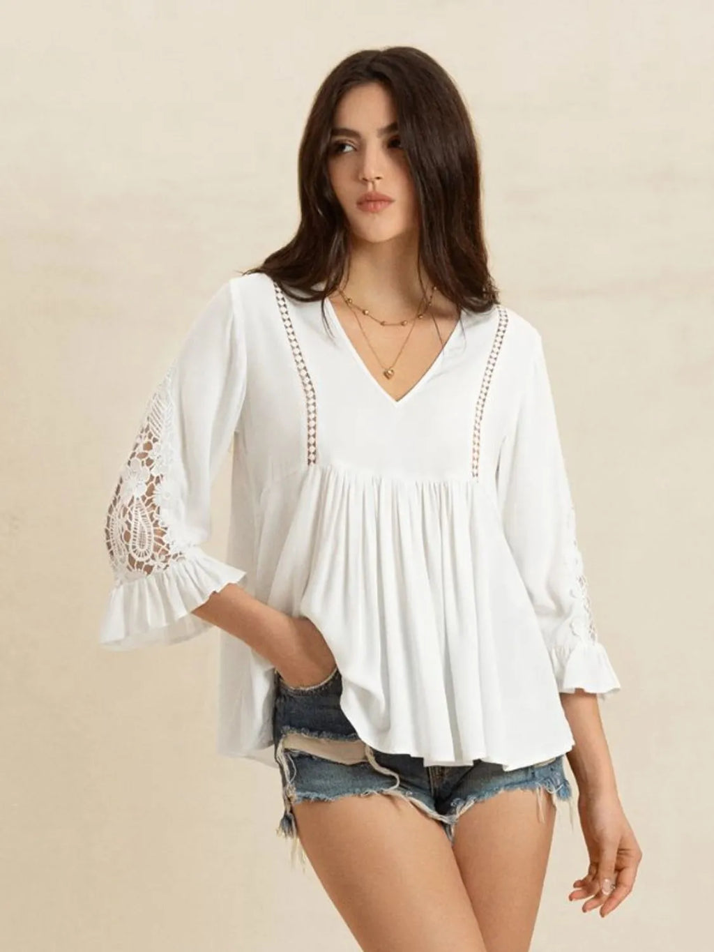 V-Neck Lace Flounce Sleeve Top 220a313c-4e5c-419c-8022-a296a3935f1c-Max-Origin