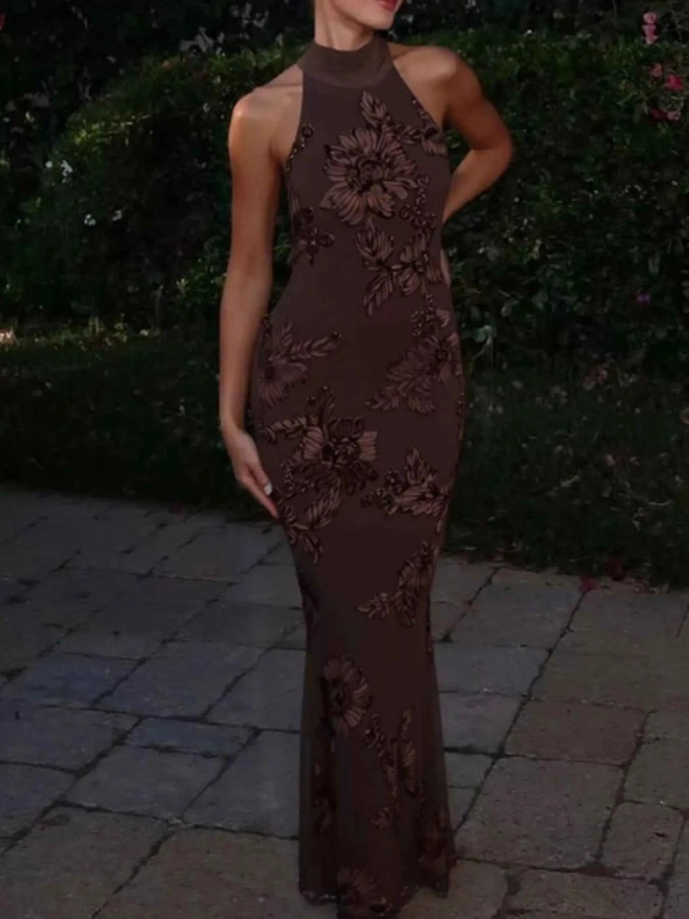 Floral Applique Halter Neck Maxi Dress 220f533e-eb95-49c1-ab4a-2b2eadc5bf74-Max-Origin