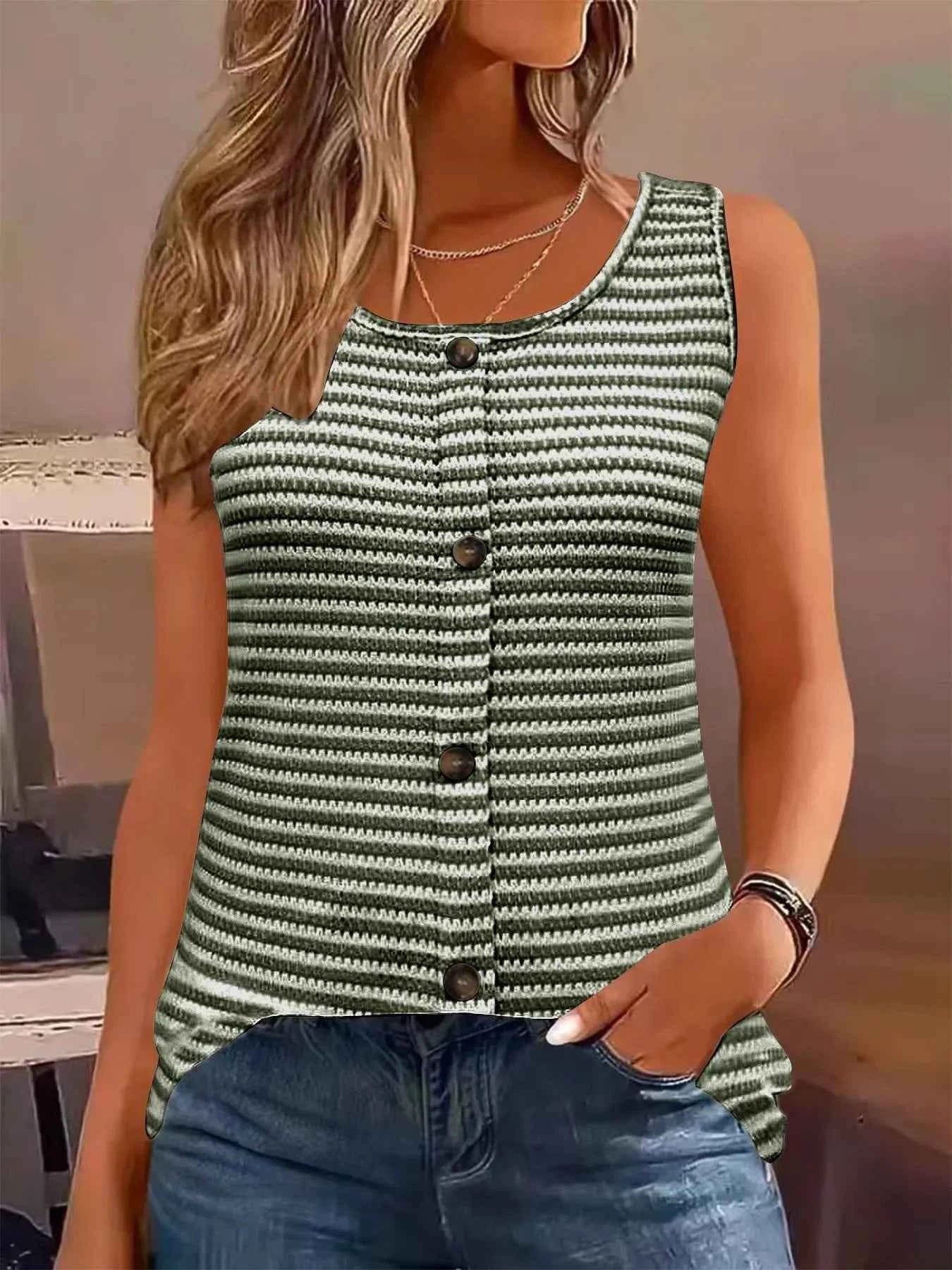 Striped Round Neck Tank Top Army Green 2213481faad44ff2bf2f7039fbece081-Max-Origin