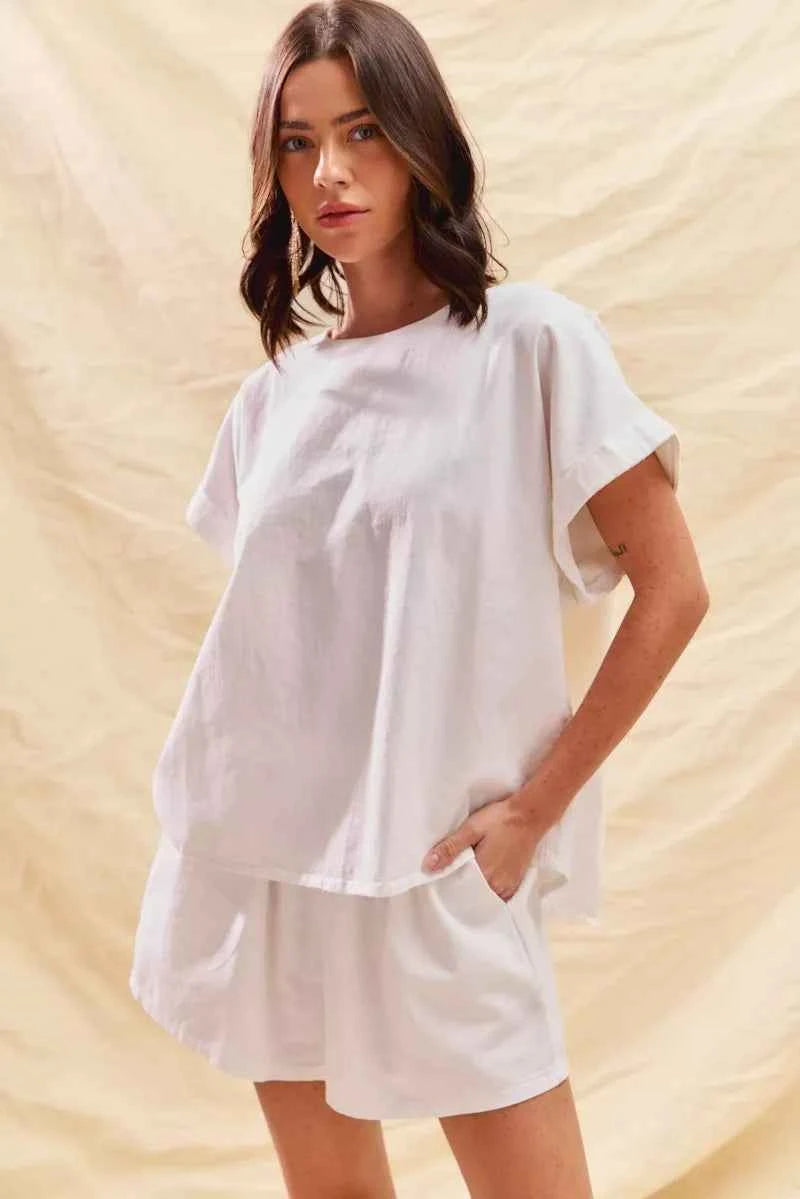 SO ME Round Neck Short Sleeve Top and Shorts Set 2214305c-af21-4382-a79a-6d21961507d4-Max-Origin