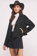 BELTED LONG SLEEVE ZIPPERED SUEDE MOTO JACKET BLACK 22158170_ceeb30b2-15eb-4a18-b29b-bd1f6011050c