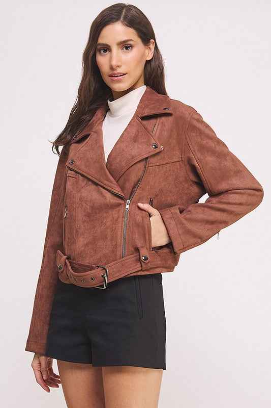 BELTED LONG SLEEVE ZIPPERED SUEDE MOTO JACKET 22158170_f921767d-51b9-4002-99ad-ae47ee4c751d