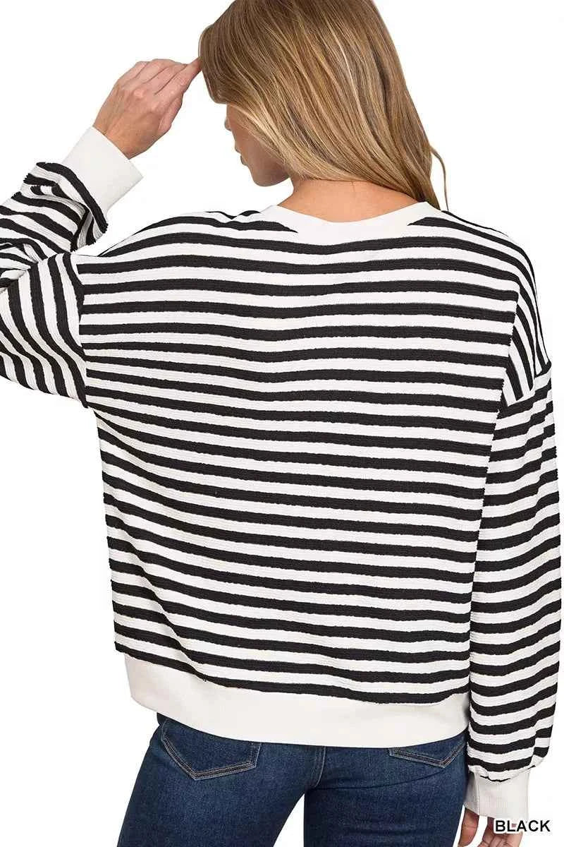 Zenana Striped Round Neck Sweatshirt 2217cdb95dd74615b347efd3bb613983-Max-Origin