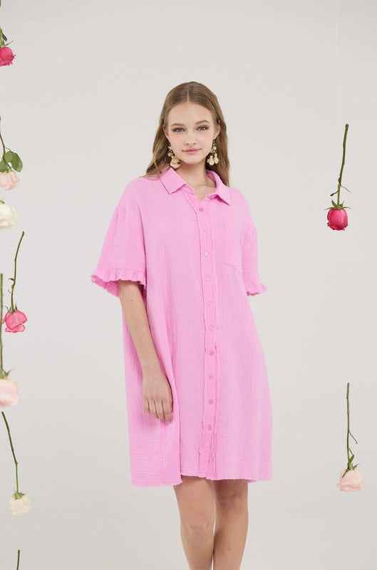 Plus Frayed Edges Breezy Button down Shirt Dress Bubble Gum 22223699_21ab3c8e-f91a-4b35-9417-b58b631f593f