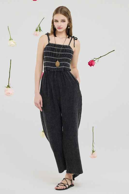 Smocked Top Wide Leg Gauze Jumpsuits Black 22240956_00493cba-50f9-4a15-956e-b450dcefc72a