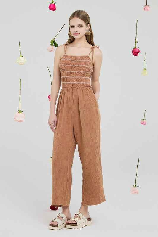 Smocked Top Wide Leg Gauze Jumpsuits Camel 22240956_46f561c2-dd0a-4847-98c8-d42716615ca4