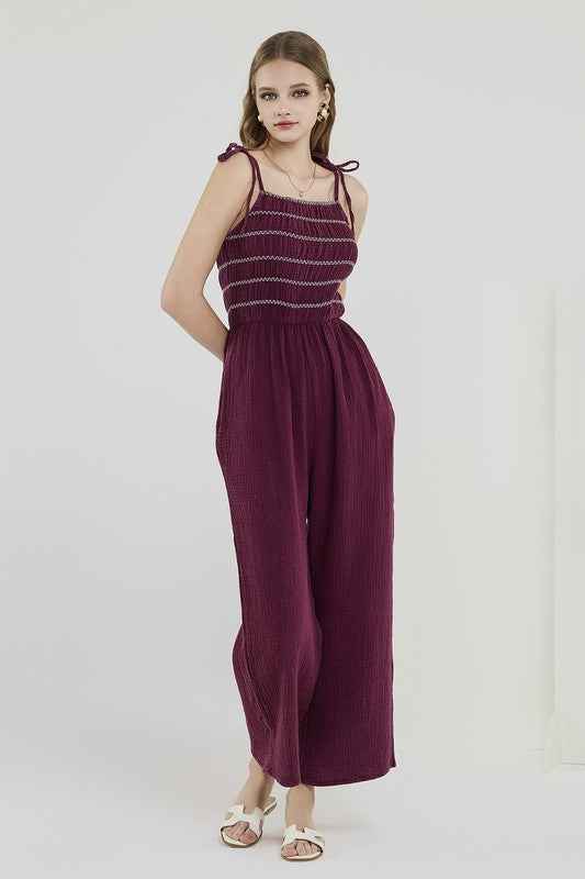 Smocked Top Wide Leg Gauze Jumpsuits 22240956_47cf0ca5-1a70-4d17-ab32-1edddffc395e