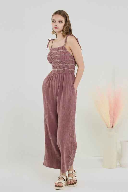 Smocked Top Wide Leg Gauze Jumpsuits Mushroom 22240956_fc0ddc9f-1524-47b5-b4e2-551b4ab6f4b0