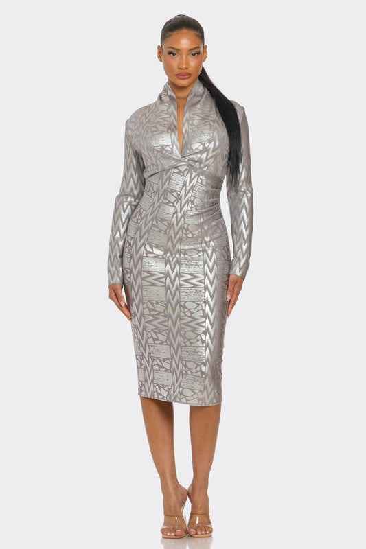 Metallic Zigzag Holiday Bandage dress SILVER 22279732_9f79e2f4-0f1a-4e53-a34e-ff9682ee8ba6