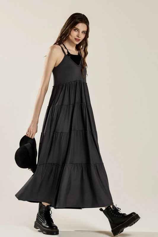 Plus Knit V-neck Ruffle Tiers Knit Maxi Dress Charcoal 22290518_0e6c8596-e48d-4cfa-969d-feb0f4f1765a