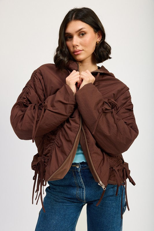 Ruched puff jacket BROWN 22308743_40971c99-54a3-4db5-ad59-e7a69ab5d5e8