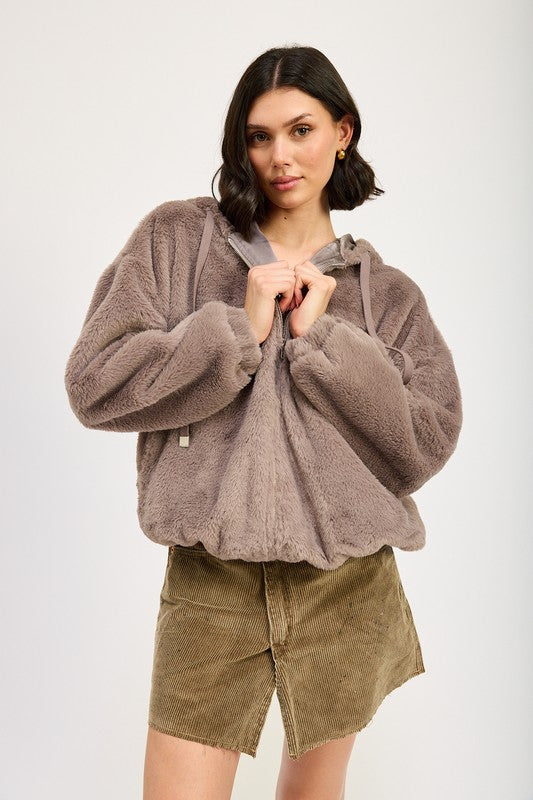 Fuzzy hooded jacket GREY 22308867_6f483a06-f30b-4f03-93e3-4ace3703e129