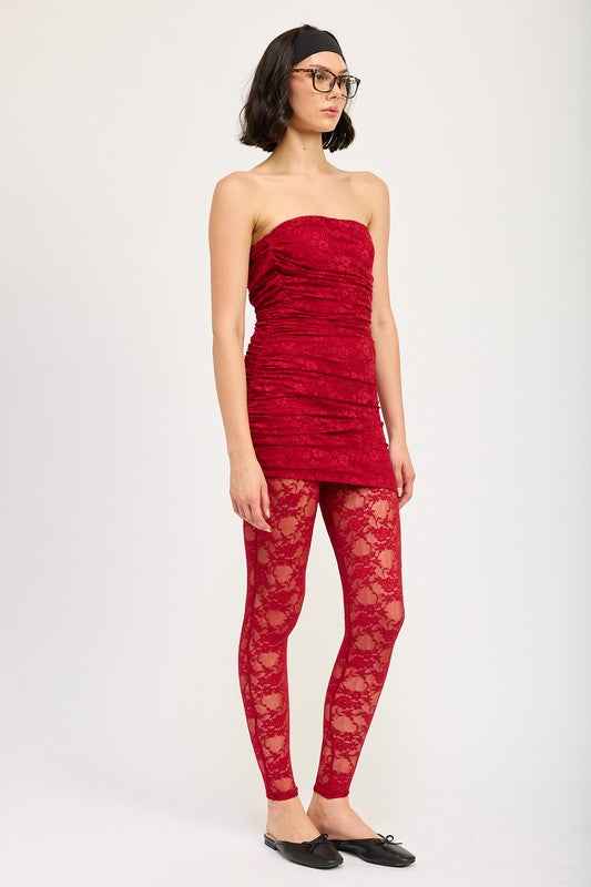 RUCHED MINI DRESS WITH LACE LEGGINGS - Posh Lana RUCHED MINI DRESS WITH LACE LEGGINGS - Posh Lana