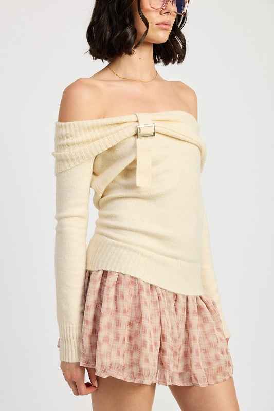 MIXED MEDIA OFF SHOULDER MINI DRESS 22402155_8a2b8630-08e8-4bc9-8f40-8e52ff09a31a