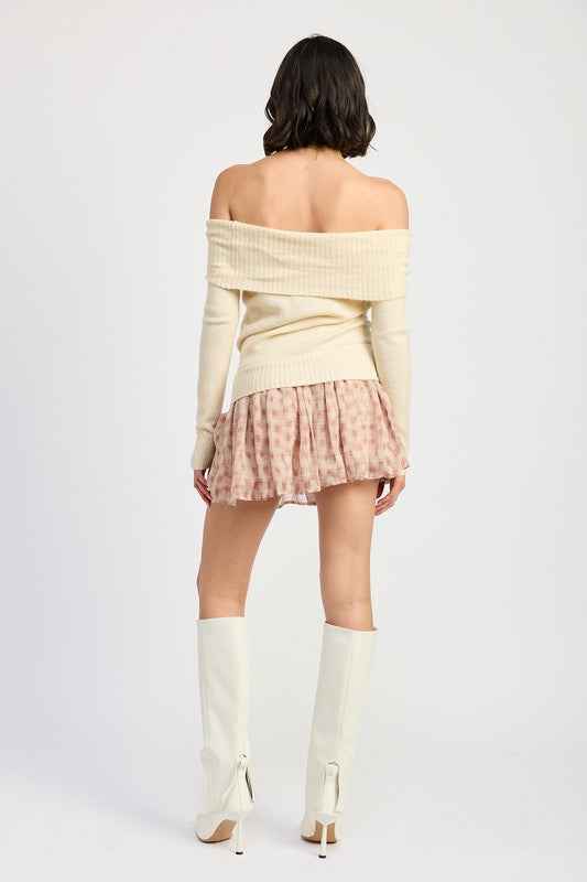 MIXED MEDIA OFF SHOULDER MINI DRESS 22402155_fa2ea6f7-3676-4ffb-80b9-7f269fb1b7fa