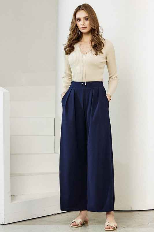 Stretch Crepe High Waist Tuck Wide Leg Pants Navy 22429574_6da45e10-2265-4ac3-8320-cc61aec30d1f