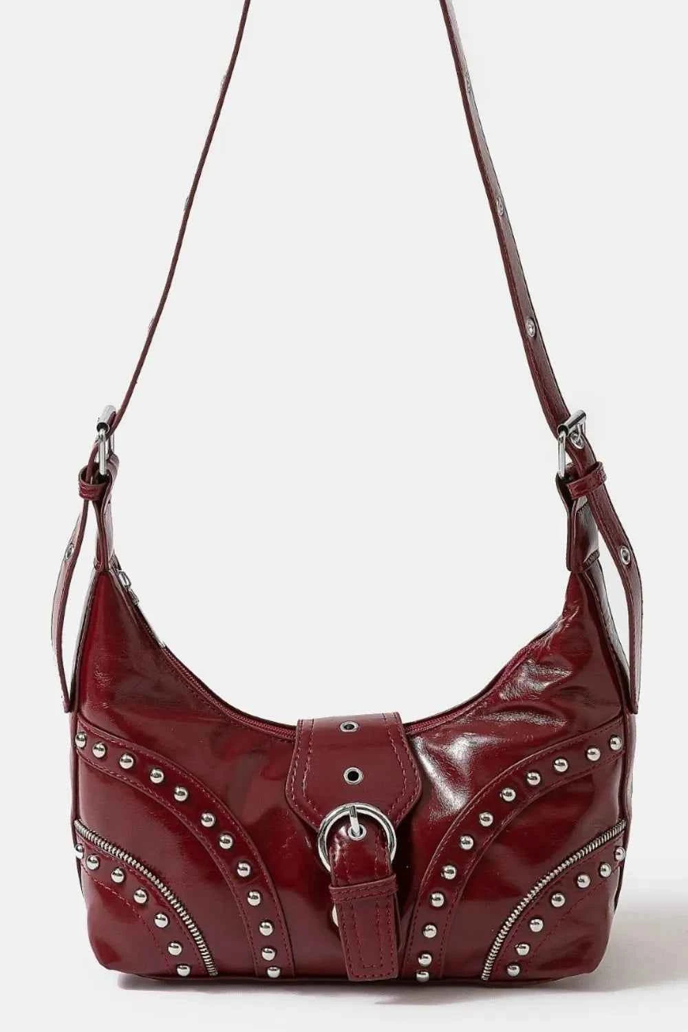 Fame Faux Leather Studded Trim Shoulder Bag RD One Size 2242b382-e27f-4791-9153-6fc803b11272-Max-Origin
