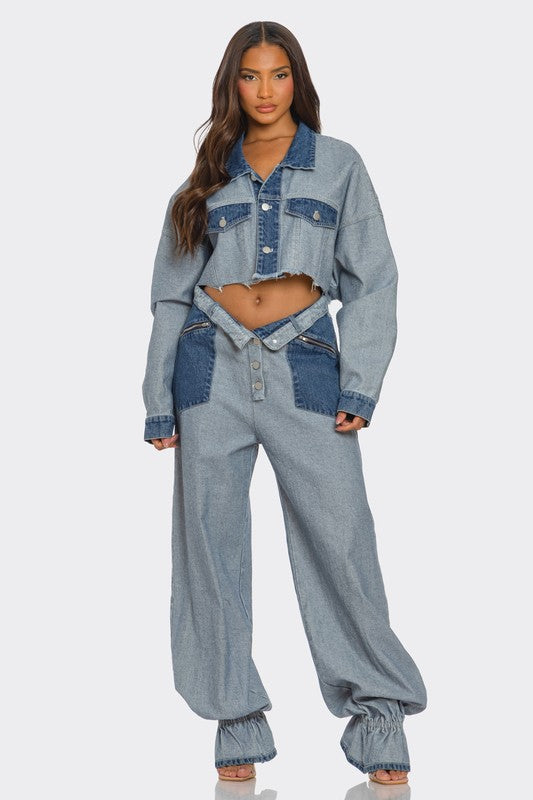 Cropped Contrast Denim Set DENIM 22438042_7e10a161-3a44-4921-a378-0a26a4c0f6e9