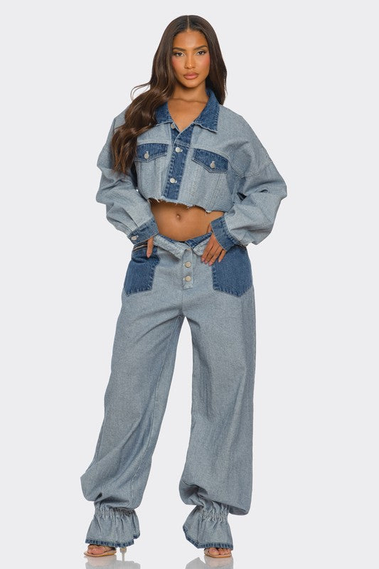 Cropped Contrast Denim Set 22438042_e2571855-e755-4fca-9d7f-7b3b34135deb