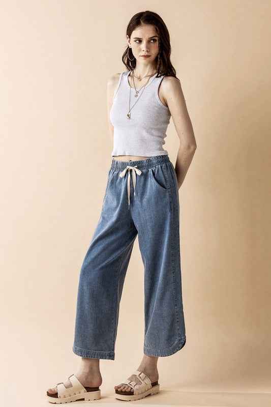 Denim Wide Leg Crop Pants with Dolphine Tail Hem 22440273_a383ff1e-b5ed-426e-8bee-62ee16f7be3e