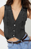 Cropped button front denim vest Black 22489138_812674ae-9843-4e2a-ad4b-be51c29519b8