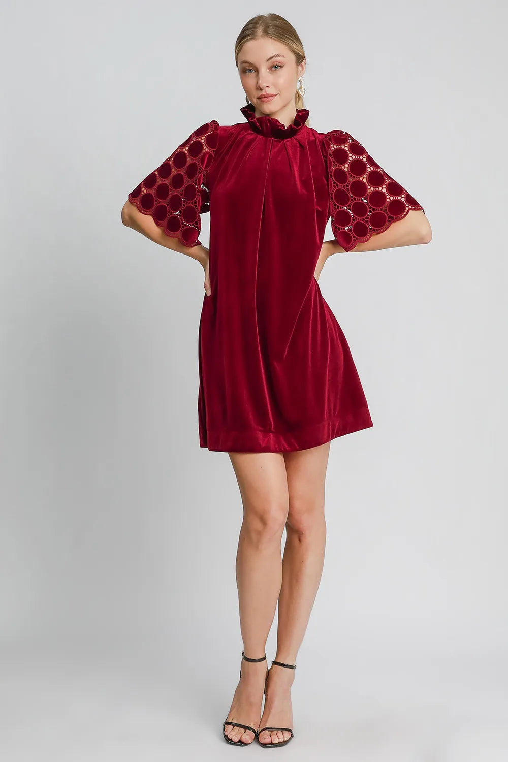 Umgee Dotted Lace Half Sleeve Mock Neck Back Tie Velvet Dress 224e1b55-73ef-4072-85f0-7d20a6027ac0-Max
