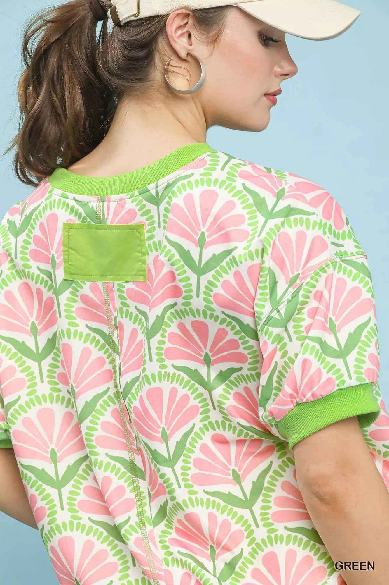 Umgee Floral Print Short Sleeve French Terry Top 224eee6d-0bd1-43b8-b712-66ab871aec2b-Max-Origin