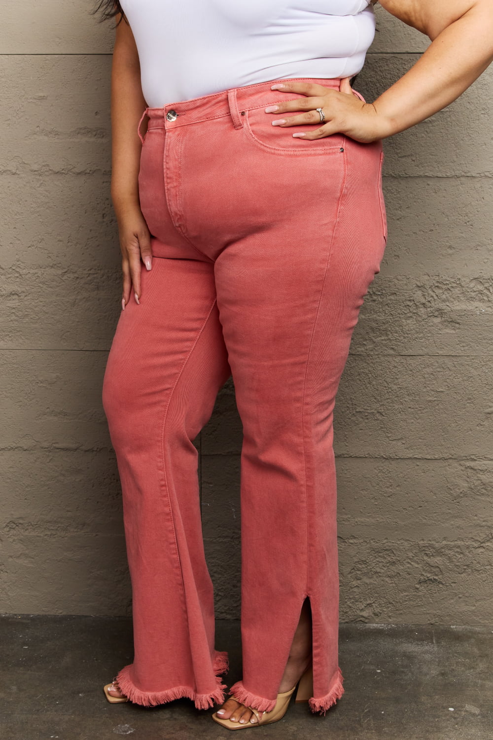 RISEN Bailey Full Size High Waist Side Slit Flare Jeans 22562dbfee3841e88eba8259a0623624-Max