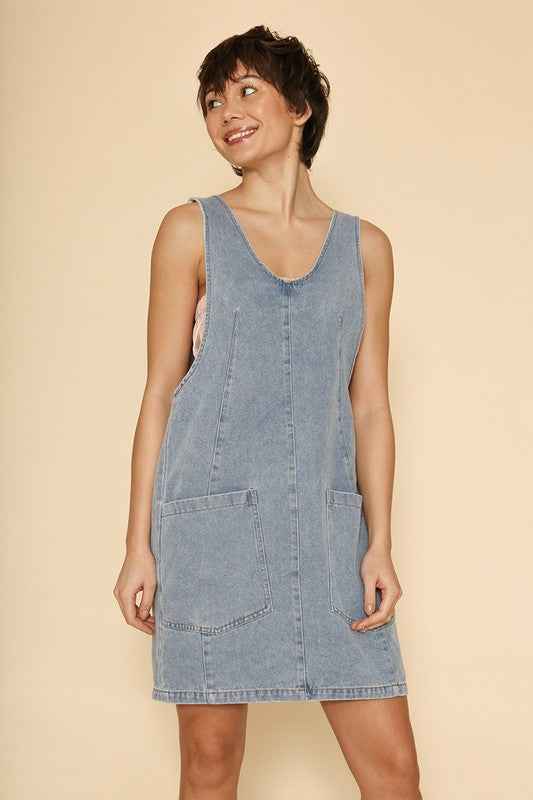 Denim scoop neck overall dress Light Blue 22569797_40ae5efa-ac6a-4595-8839-470c91c6da67