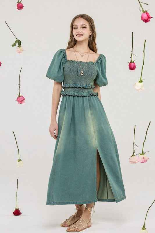 Denim Off Shoulder Puff Sleeves Smocked Dress 22595916_a6f6456e-b966-48a2-a72a-4a63639f75cc