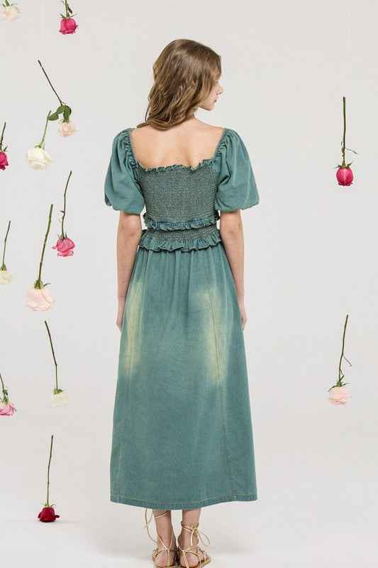 Denim Off Shoulder Puff Sleeves Smocked Dress 22595916_a8dd7054-804d-40b3-922d-ff970478eae4