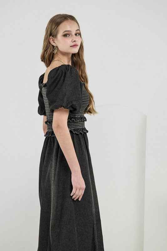 Denim Off Shoulder Puff Sleeves Smocked Dress 22595916_fd864c75-5d04-4244-a3d2-8030c8190683