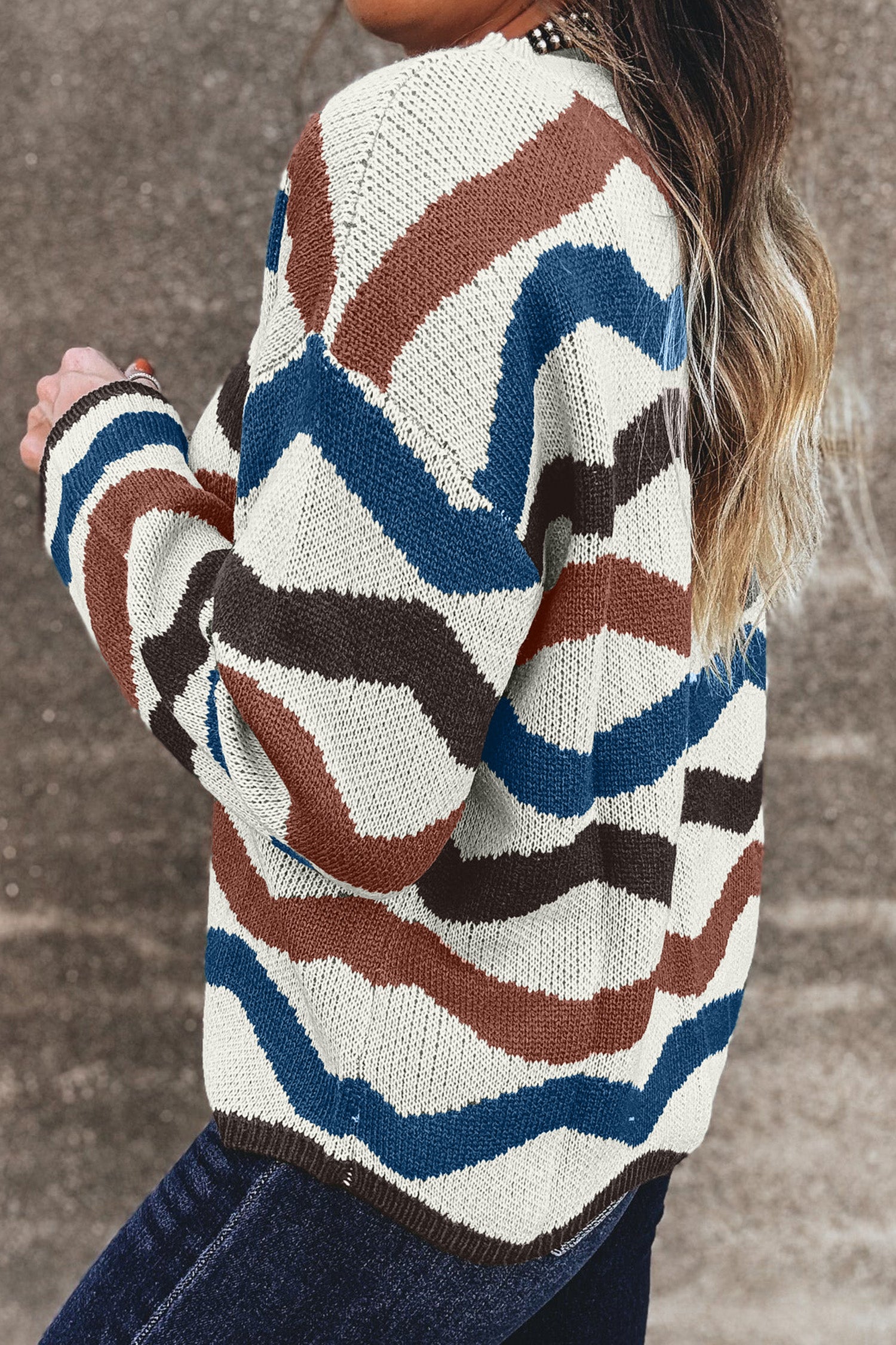 Multicolour Retro Wave Print Western Sweater 225bcebeeeaf2f6d
