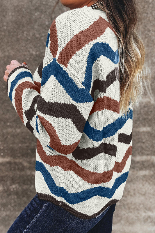 Multicolour Retro Wave Print Western Sweater 225bcebeeeaf2f6d