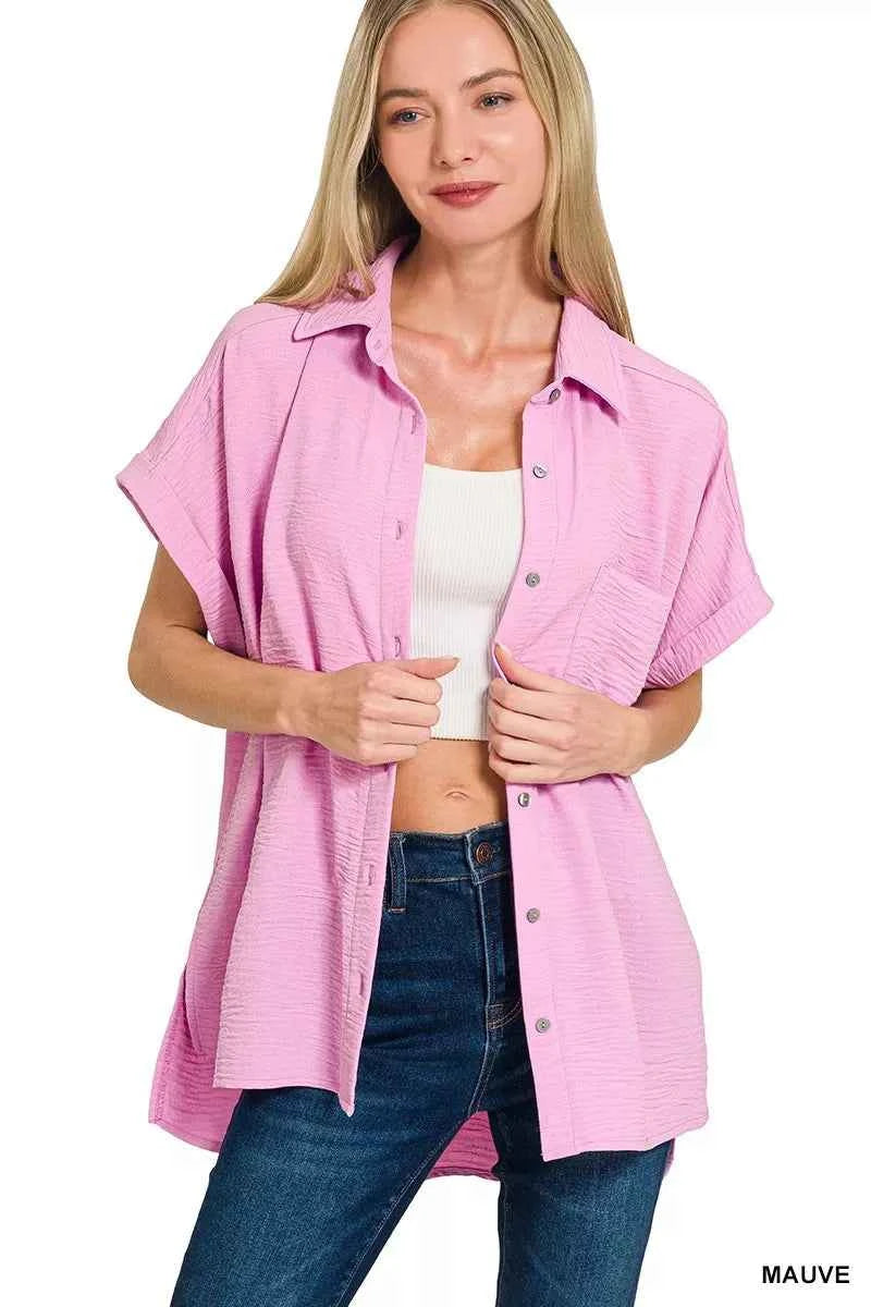 Zenana Woven Airflow Button Down Shirt 225d761b3764467482e08c1b863c8a3c-Max-Origin