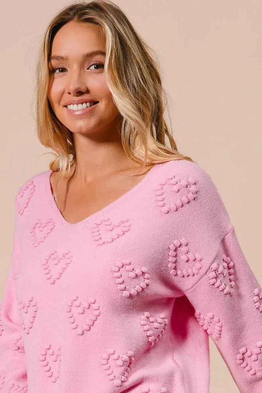 Valentines Heart Pompom V Neck Knit Top 225e50a517334e7ea9f62aba4048195f-Max-Origin